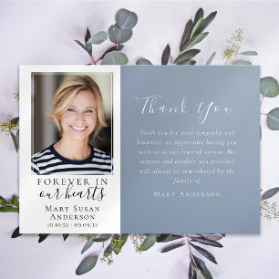 Blue Forever in Our Hearts Photo Funeral Thank You Card