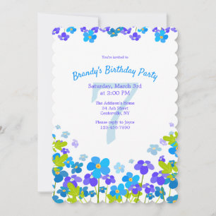 Blue Forget Me Not Birthday Party Invitation