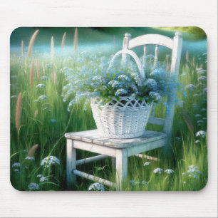 Blue Forget-Me-Not Bouquet Basket Mouse Pad