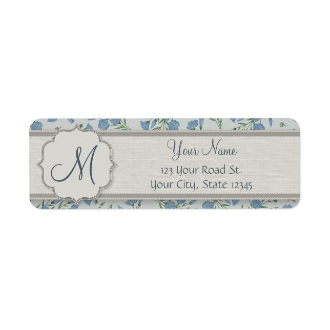 Blue Forget-Me-Not Floral and Marble with Monogram (Front)