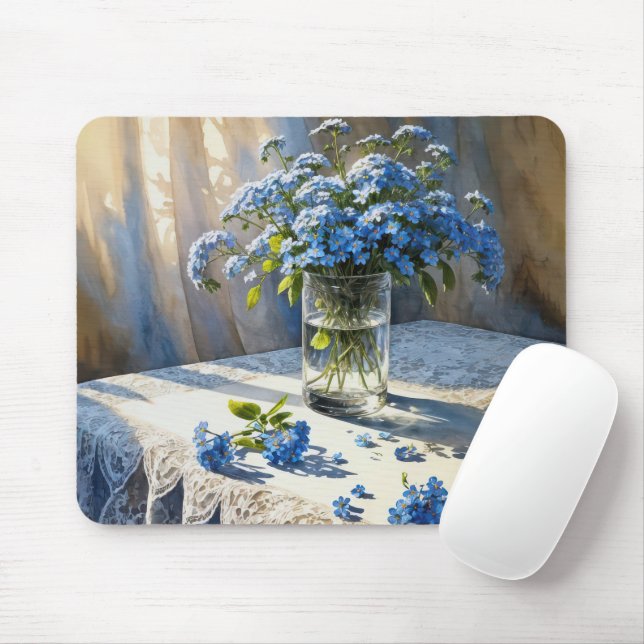 Blue Forget-Me-Not Floral Bouquet Mouse Pad (With Mouse)