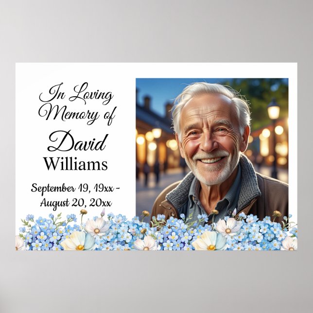 Blue Forget Me Not Flowers Celebration Of Life Poster (Front)