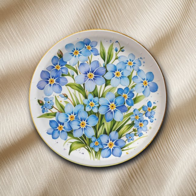 Blue Forget Me Not Flowers Elegant Paper Plate (Creator Uploaded)