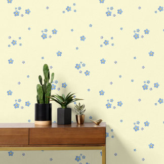 Blue Forget Me Not flowers watercolor - yellow Wallpaper