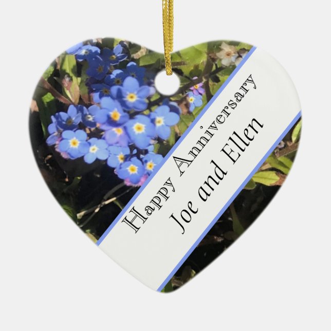 Blue Forget-Me-Not Flowers Wedding Anniversary  Ceramic Tree Decoration (Front)