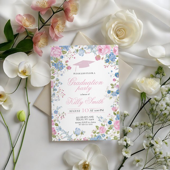 Blue Forget Me Not Graduation Party Invite (Creator Uploaded)