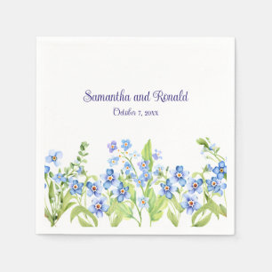 Blue Forget Me Not Watercolor Wedding  Napkin