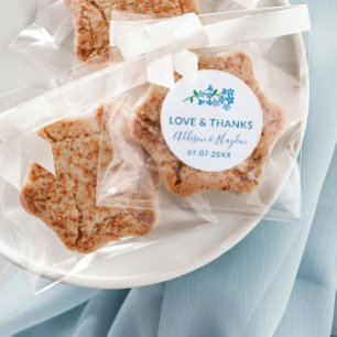 Blue Forget Me Not Wedding Love & Thanks Classic Round Sticker