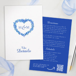 Blue forget me nots inked art wedding details QR Enclosure Card