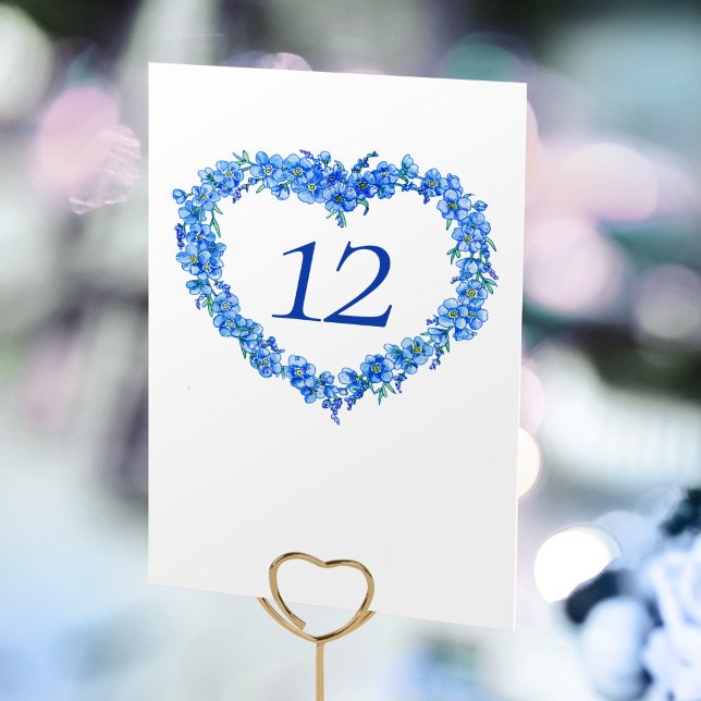 Blue forget me nots inked art wedding monogram table number (Creator Uploaded)