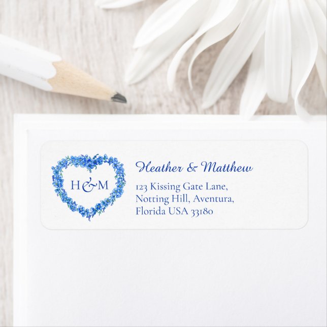 Blue forget me nots wedding return reply address (Insitu)