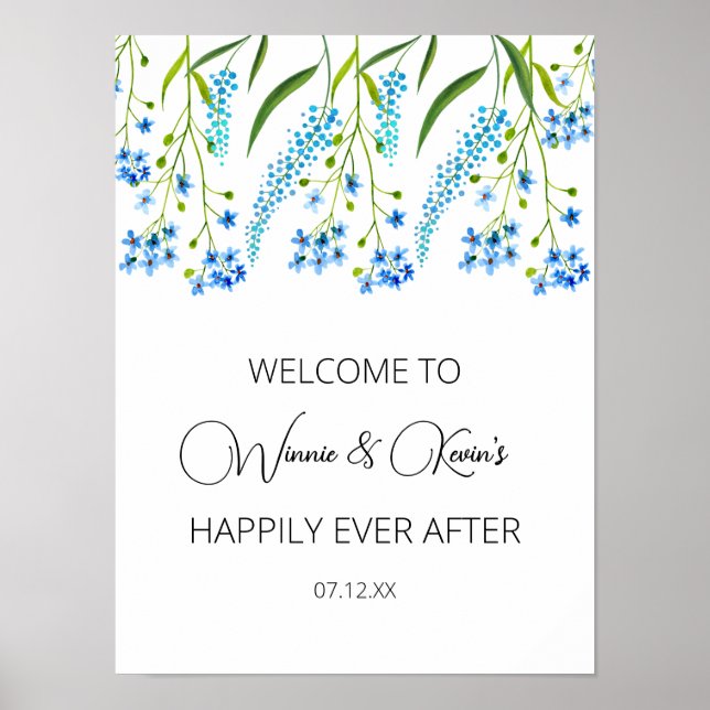 Blue forget-me-nots wedding sing  poster (Front)