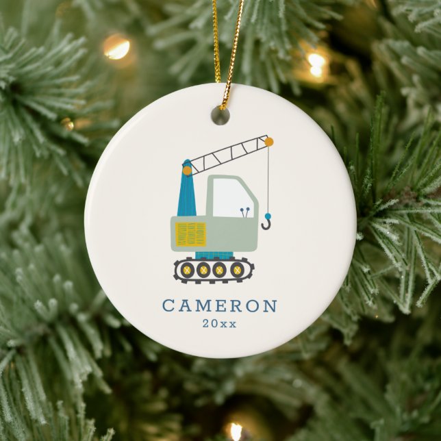 Blue Forklift Truck Art Personalised Name  Ceramic Tree Decoration (Tree)
