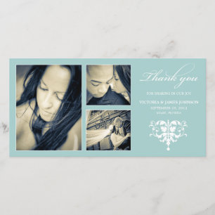 BLUE FORMAL COLLAGE WEDDING THANK YOU CARD