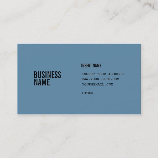 Blue Format With Columns Condensed Fonts Business Card (Front)