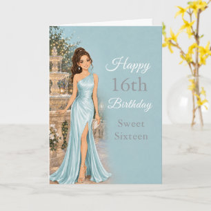 Blue Fountain Sweet Sixteen Birthday Card