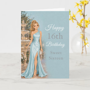 Blue Fountain Sweet Sixteen Birthday Card