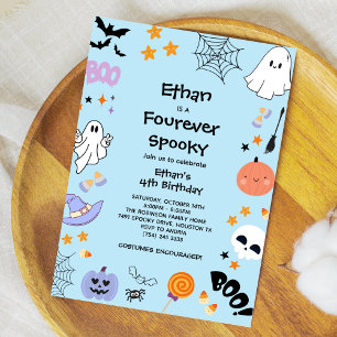 Blue Four Ever Spooky Ghost Halloween 4th Birthday Invitation