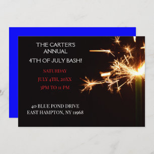 Blue Fourth of July  Independence Day Sparkler Invitation