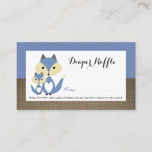 Blue Fox Burlap Baby Shower Diaper Raffle Ticket Enclosure Card