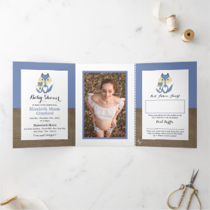 Blue Fox Burlap, Baby Shower Suite Tri-Fold Invitation