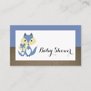 Blue Fox Burlap Baby Shower Ticket Invitation
