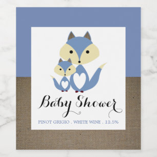 Blue Fox Burlap Baby Shower Wine Label