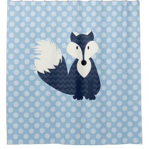 Blue Fox on Blue Dots Shower Curtain