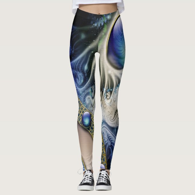 Blue Fractal abstract Leggings (Front)