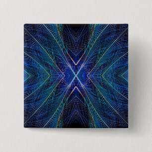 Blue Fractal Feather Design 15 Cm Square Badge