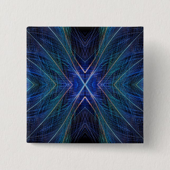 Blue Fractal Feather Design 15 Cm Square Badge (Front)