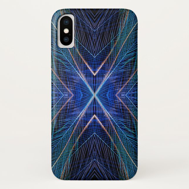 Blue Fractal Feather Design Case-Mate iPhone Case (Back)