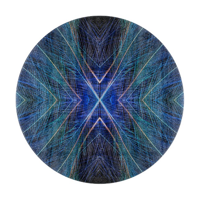 Blue Fractal Feather Design Cutting Board (Front)