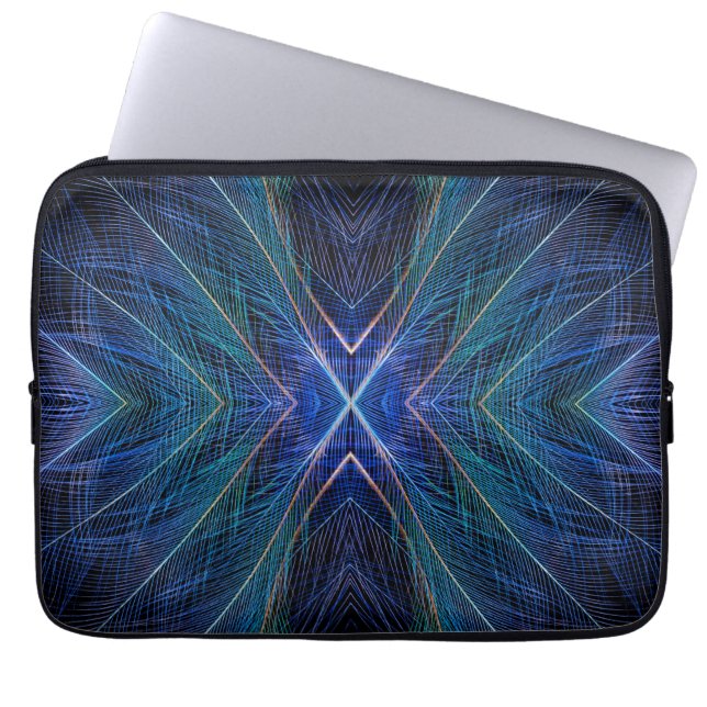 Blue Fractal Feather Design Laptop Sleeve (Front)