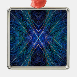 Blue Fractal Feather Design Metal Tree Decoration