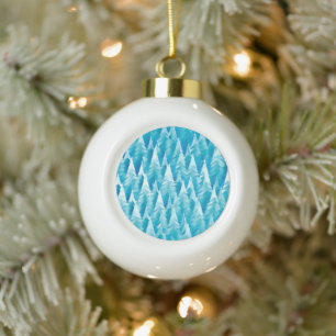 Blue Fractal Forest Ceramic Ball Christmas Ornament