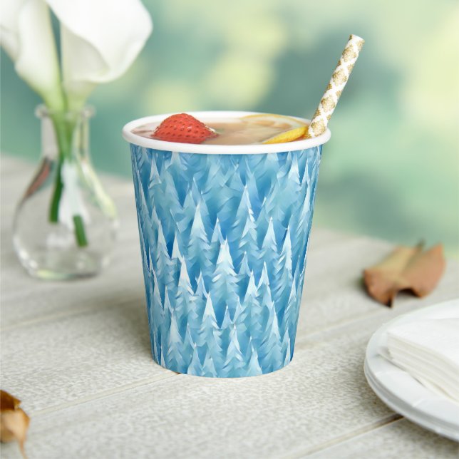 Blue Fractal Forest Coffee Paper Cups (Insitu)