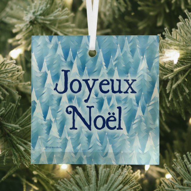 Blue Fractal Forest - Joyeux Noël Glass Tree Decoration (Insitu)