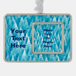 Blue Fractal Forest Silver Plated Framed Ornament