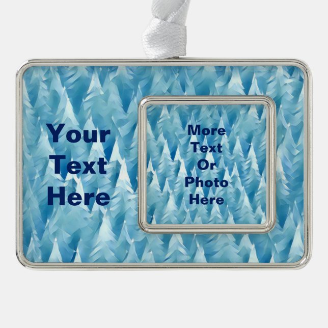 Blue Fractal Forest Silver Plated Framed Ornament (Front)