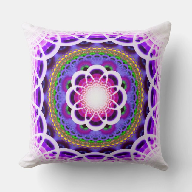 Blue fractal mosaic pattern cushion (Front)