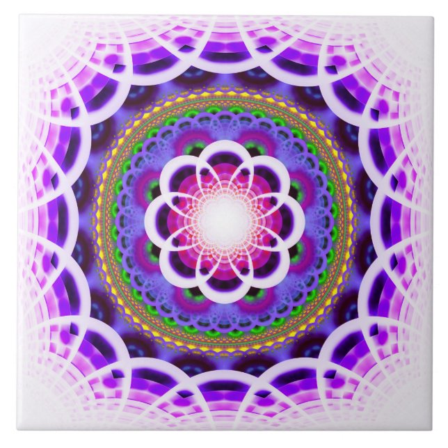 Blue fractal mosaic pattern tile (Front)