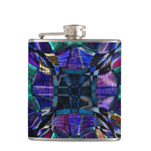 Blue Fractal Pattern Hip Flask