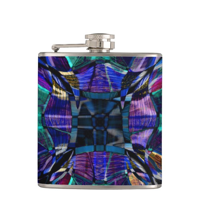 Blue Fractal Pattern Hip Flask (Front)