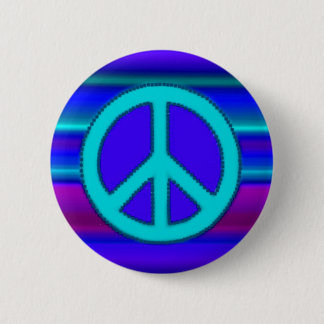 Blue Fractal & Peace Sign 6 Cm Round Badge