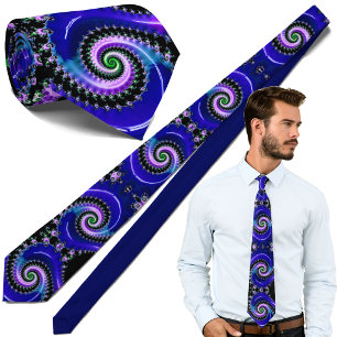 Blue Fractal Spiral Pattern - Modern Mathematical Tie