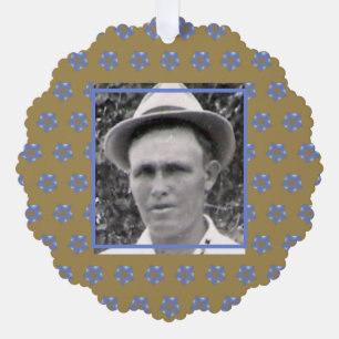 Blue Fractal Stars on Gold Color   Ancestor Photo Tree Decoration Card