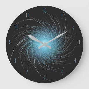Blue Fractal Swirl Large Clock