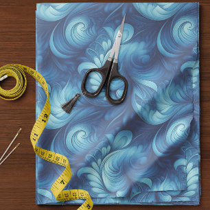 Blue Fractal Waves Fabric