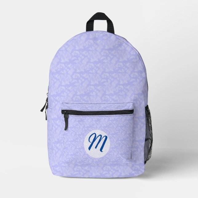Blue Fractal with Monogrammed Initial Printed Backpack (Front)